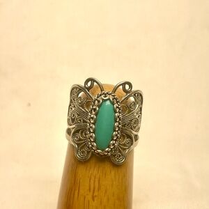 Vintage Sterling Silver and Turquoise Butterfly Ring Sz9 925 DGS Turkey
